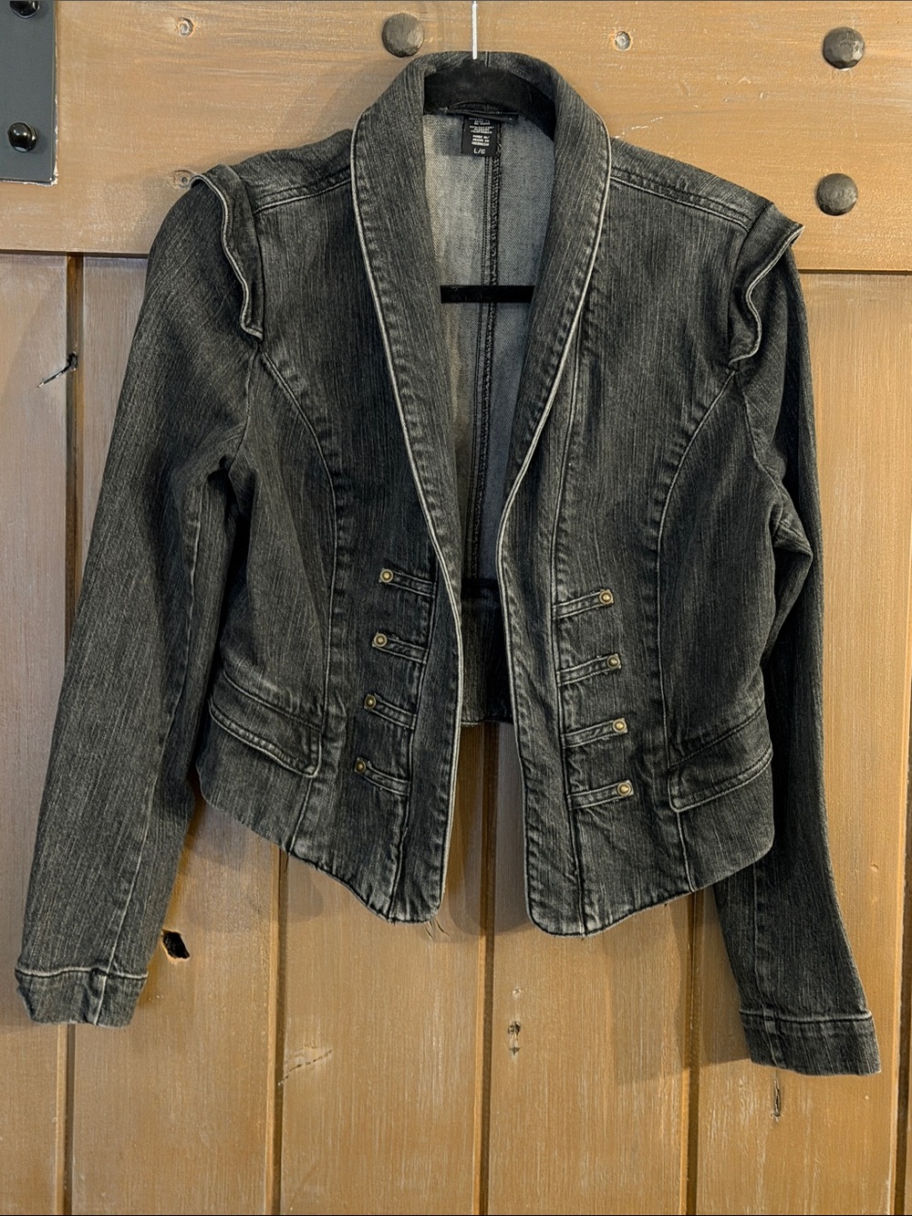 Vintage Apostrophe Black Denim Military-Inspired Jacket Size Large